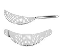 Lot de 2 passoires à pâtes en acier inoxydable demi-lune avec poignée, passoire à nourriture robuste, multi-usages, égouttoirs à nouilles, légumes, pour poêles, bols de cuisine
