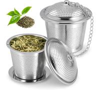 Lot de 2 passoires à thé en acier inoxydable - Passoire fine pour thé en vrac et herbes - Avec bac d'égouttement et chaîne de 11 cm - Réutilisable, passe au lave-vaisselle, sans BPA - Parfait pour les