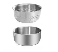 Lot de 2 passoires en acier inoxydable avec bac pour une utilisation polyvalente, design double couche pour filtrer les fruits, les légumes et les pâtes avec échelle de mesure (S)