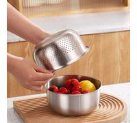 Lot de 2 passoires en acier inoxydable avec design double couche et marquages de mesure pour une manipulation précise des ingrédients, convient pour la cuisine et les activités de plein air (L)