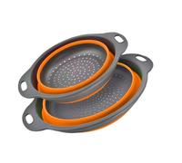 Lot de 2 passoires pliables en silicone pour cuisine (3 l, 4 l) - Panier égouttoir pour aliments, légumes et fruits, passe au lave-vaisselle, design peu encombrant (orange)