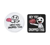 Lot de 2 Patch Intéressant, Ecusson a Coudre HEY YOU DROPPED THIS, Patch Autocollant Textile Humoristique pour Vêtements, Sac à Dos, Casquette, 7,2 x 7,2 & 7,9 x 7,9 cm
