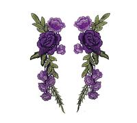 Lot de 2 patchs brodés à coudre - 29 x 10 cm - En dentelle - Violet foncé