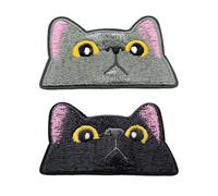Lot de 2 patchs brodés chatons noirs, thermocollants denim, appliques vêtements