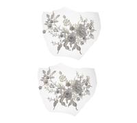 Lot de 2 patchs brodés en tissu pour vêtements, motif floral brodé en dentelle (gris)