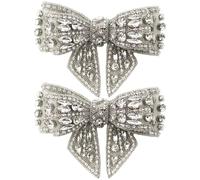 Lot de 2 patchs décoratifs en strass pour nœuds, 10 x 7 cm, pour chaussures, chaussettes, chapeaux, vêtements, coiffure, paillettes, thermocollants
