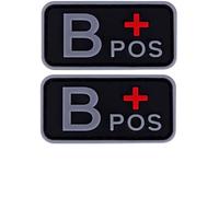 Lot de 2 patchs en caoutchouc PVC 3D pour groupe sanguin A+B+AB+O+Positif et négatif Patchs en caoutchouc DIY Badge militaire Moral Petit patch médical Badge brassard (B+