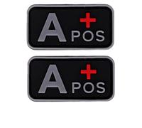 Lot de 2 patchs en caoutchouc PVC 3D pour groupe sanguin A+B+AB+O+positif et négatif - Petit patch militaire - Brassard médical (A+)