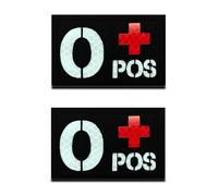 Lot de 2 patchs réfléchissants O+ POS Positive Medic EMT IR - Découpe au laser - Super durables - Crochet et boucle - Patch militaire tactique O+ pour vêtements, sac à dos, brassard, veste, pochette