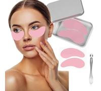 Lot de 2 patchs sous les yeux réutilisables en silicone pour la nuit, avec applicateur de crème pour les yeux en métal et étui en étain pour cernes et yeux gonflés (rose)