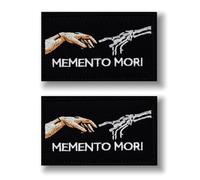 Lot de 2 patchs tactiques brodés « MEMENTO MORI » pour jeans, vêtements, uniformes, sacs à dos, veste, chapeaux, badges, casquettes de baseball, gilet, squeleton doigt, broderie, crochet