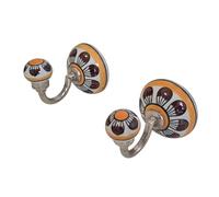 Lot de 2 Patère Murale Ronde en Céramique Peinte à la Main - Crochet Mural Décoratif pour Salle de Bain, Entrée ou Chambre - Porte Manteau Design pour Serviettes, Vêtements et Sacs`-Marron-Jaune