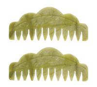 Lot de 2, Peigne de Massage du Cuir Chevelu en Jade, pour Femmes | Pierre Naturelle Lisse, Bouts Arrondis, Usage Nuit ou Salon, Style Gua Sha pour Nuque et Cuir Chevelu