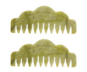 Lot de 2, Peigne de Massage du Cuir Chevelu en Jade, pour Femmes | Pierre Naturelle Lisse, Bouts Arrondis, Usage Nuit ou Salon, Style Gua Sha pour Nuque et Cuir Chevelu