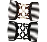 Lot de 2 peignes à cheveux à perles - Double peigne à cheveux extensible - Élastique magique - Accessoires de coiffure pour femmes et filles