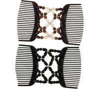 Lot de 2 peignes à cheveux avec perles - Double peigne élastique magique - Accessoires de coiffure pour femmes et filles