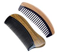 Lot de 2 peignes à cheveux en bois de naturel vert - Peigne en corne noire à dents fines en bois statique, 12 cm x 5 cm et 150 mm x 50 mm x 8 mm