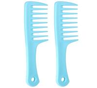 Lot de 2 peignes à cheveux pour femme - Bleu - Grosses mèches avec poignée | Peigne à boucler en plastique à dents grossières - Peigne bleu - 10,2 cm - Pour femme - Voyage