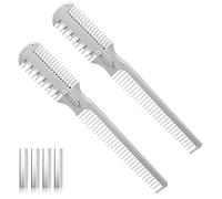 Lot de 2 peignes à effiler double face avec lame pour couper et coiffer, livré avec 10 têtes de rechange