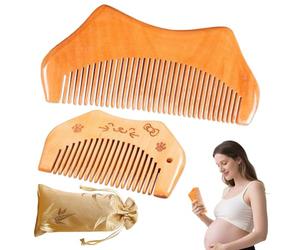 Lot de 2 peignes d'accouchement en bois naturel avec pochette à cordon - Aide ergonomique à soulager la douleur pour la grossesse et l'accouchement - Compact et portable pour sac d'hôpital essentiel
