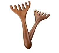 Lot de 2 peignes de massage en bois méridien avec long manche, appareil de massage de la tête Sha en bois, peignes à dents larges pour femme