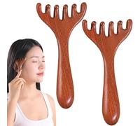 Lot de 2 peignes de massage Meridian à six griffes, peigne de massage Meridian en bois naturel à dents larges et longues