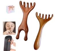 Lot de 2 peignes Meridian à 5 touches | Peigne de massage en bois de santal à six griffes | Outil portable multifonction pour relaxation du cuir chevelu, du visage, du cou et des épaules (A+B)