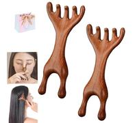 Lot de 2 peignes Meridian à 5 touches | Peigne de massage en bois de santal à six griffes | Outil portable multifonction pour la relaxation du cuir chevelu, du visage, du cou et des épaules (B)