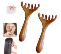 Lot de 2 peignes Meridian à 5 touches | Peigne de massage en bois de santal à six griffes | Outil portable multifonction pour relaxation du cuir chevelu, du visage, du cou et des épaules (A)