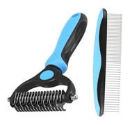 Lot de 2 peignes pour chien, peignes pour chien pour le toilettage, élimine les nœuds, peignes anti-puces pour chats, dents en acier inoxydable et poignée antidérapante en caoutchouc pour tous les