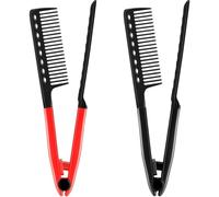 Lot de 2 Peignes V pour Lisser, Peigne Résistant à la Chaleur pour Lissage et Styling, Utilisation Salon et Maison (Noir & Rouge)