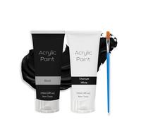 Lot de 2 peintures acryliques noir et blanc 120 ml avec pinceau bonus - Non toxique, qualité et couleurs vives pour artistes - Parfait pour le bois, le tissu, l'artisanat, la toile, le cuir, la pierre