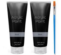 Lot de 2 peintures acryliques noires de 120 ml avec pinceau bonus - Non toxique, couleurs vives pour artistes - Parfait pour le bois, le tissu, l'artisanat, la toile, le cuir, la pierre - À base d'eau