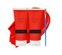 Lot de 2 peintures acryliques rouges de 120 ml avec pinceau bonus - Non toxique, qualité et couleurs vives pour artistes - Parfait pour le bois, le tissu, l'artisanat, la toile, le cuir, la pierre - À