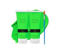 Lot de 2 peintures acryliques vertes de 120 ml avec pinceau bonus - Non toxique, qualité et couleurs vives pour artistes - Parfait pour le bois, le tissu, l'artisanat, la toile, le cuir, la pierre - À