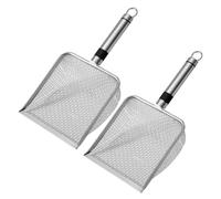 Lot de 2 pelles à déchets pour animaux domestiques avec long manche en acier inoxydable - Filtre à litière - Outil de nettoyage pour animaux domestiques - Tamis de jardin - Compost