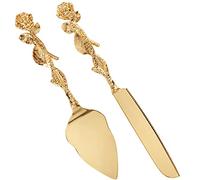 Lot de 2 pelles à tarte avec couteau à tarte, couteau doré, couteau à gâteau de mariage et set de service avec manche en forme de rose, couteau à gâteau élégant et pelle à tarte, en alliage de zinc,