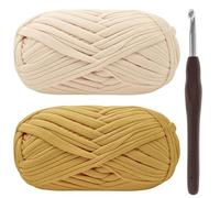 Lot de 2 pelotes de fil épais pour crochet, t-shirt, crochet, 2 x 100 g, fil épais avec crochet de 6 mm, pour débutants, tissu élastique, jaune