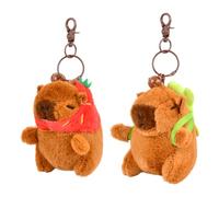 Lot de 2 Peluche Kapibala Porte Clef, Mignon Porte Clé Façon Fraise et Tortue, Porte Clé Peluche avec Cloche Amovible pour Les Amis, Mini Peluche