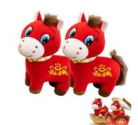 Lot de 2 Peluches Cheval Qui pleure et Souriant, Mascotte Porte-Bonheur de l'année 2026 du Cheval avec bénédiction Chinoise du Cheval d'argent Porte-Bonheur, pour Cadeaux du Nouvel an Chinois, C 25CM