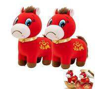 Lot de 2 Peluches Cheval Qui pleure et Souriant, Mascotte Porte-Bonheur de l'année 2026 du Cheval avec bénédiction Chinoise du Cheval d'argent Porte-Bonheur, pour Cadeaux du Nouvel an Chinois, B 25CM