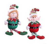 Lot de 2 peluches de Noël pour poupées elfes avec longues jambes, style couple assis pour décoration de bureau de vacances, fabriqué à partir de tissu polyester