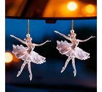 Lot de 2 pendentifs de Noël étincelants en acrylique élégant danseuse de ballet à suspendre pour sapin de Noël, décoration de voiture, fournitures de fête
