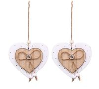 Lot de 2 pendentifs décoratifs en forme de cœur en bois - Décoration murale en bois - Cadeau pour le salon, la fenêtre - Style #5