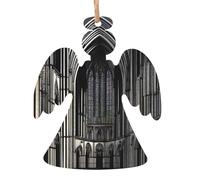 Lot de 2 pendentifs en bois en forme d'ange, cathédrales gothiques pour décoration d'arbre, de mur et de porte - Style vintage