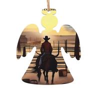 Lot de 2 pendentifs en bois en forme d'ange de cowboy chroniques pour décoration d'arbre, de mur et de porte - Style vintage
