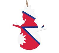 Lot de 2 pendentifs en bois en forme de bonhomme de neige - Drapeau du Népal - Pour décoration d'arbre, de mur et de porte - Style vintage