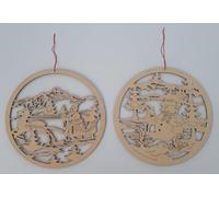 Lot de 2 pendentifs en Bois Naturel ajouré, diamètre 19 cm
