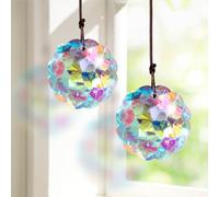 Lot de 2 pendentifs prismatiques colorés en forme de lentille arc-en-ciel réfléchissant la lumière décorative à suspendre pour fenêtres, jardins, idéal pour un affichage animé de la lumière du soleil