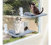 Lot de 2 perchoirs de fenêtre pour chats à l'intérieur sans fil, robustes et pliables pour fenêtre avec oreiller, siège de fenêtre pour animal domestique avec cadre en métal et housse réversible